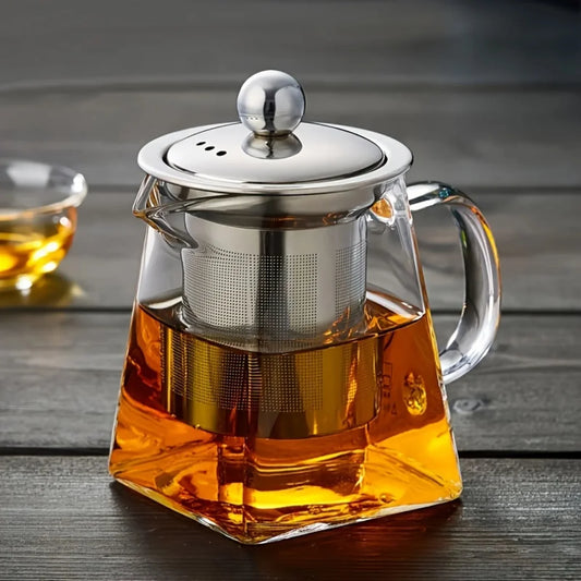 Square Glass Teapot With Stainless Steel Tea Infuser